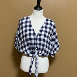 Forever 21 Contemporary Cropped Plaid Tie Top